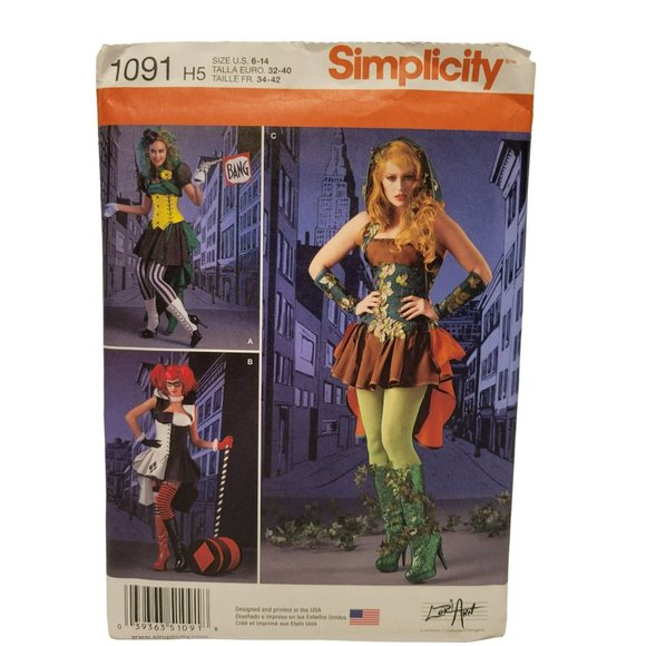Simplicity Pattern 1091 Cosplay Costume Womans Sz 6-14 Harley Quinn Poison Ivy - Picture 1 of 9
